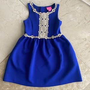 Lilly Pulitzer girls royal blue & gold dress size M 7/8, Smoke-free pet free